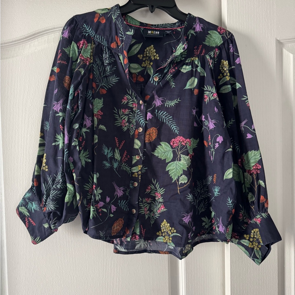 Maeve Floral Button-Front Peasant Blouse - Black Multi